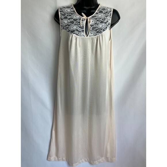 Vintage Carriage Court Nightgown Chemise Slip M Cream Lace Trim Retro Satin - Picture 1 of 8